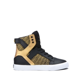 Supra Kids SKYTOP Black/Gold/Black/white High Top Shoes | CA-48630